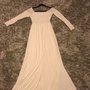 Ivory Solid Off Shoulder Maternity Maxi Dress